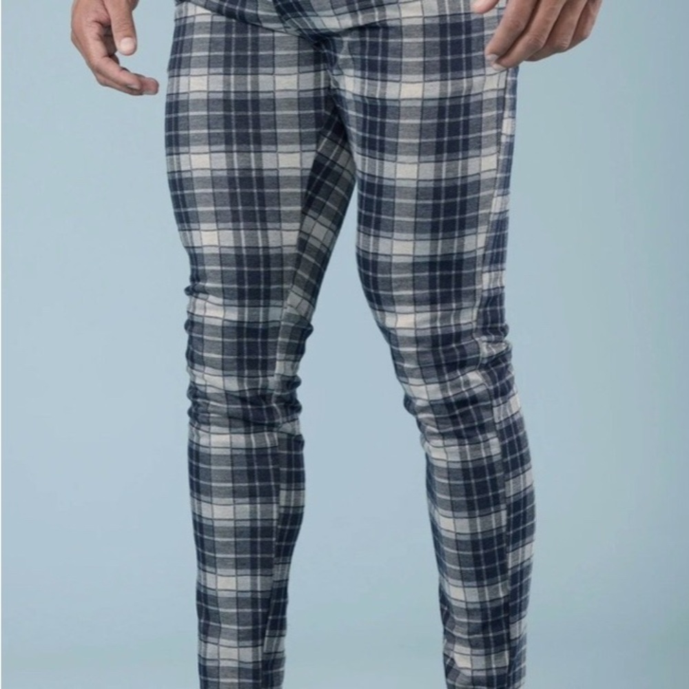 YoungLA Men's Plaid Skinny Jeans - Blue Plaid